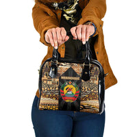 Mozambique Shoulder Handbag with Black Brown Tribal Design and National Emblem - Wonder Print Shop