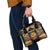 Mozambique Shoulder Handbag with Black Brown Tribal Design and National Emblem - Wonder Print Shop