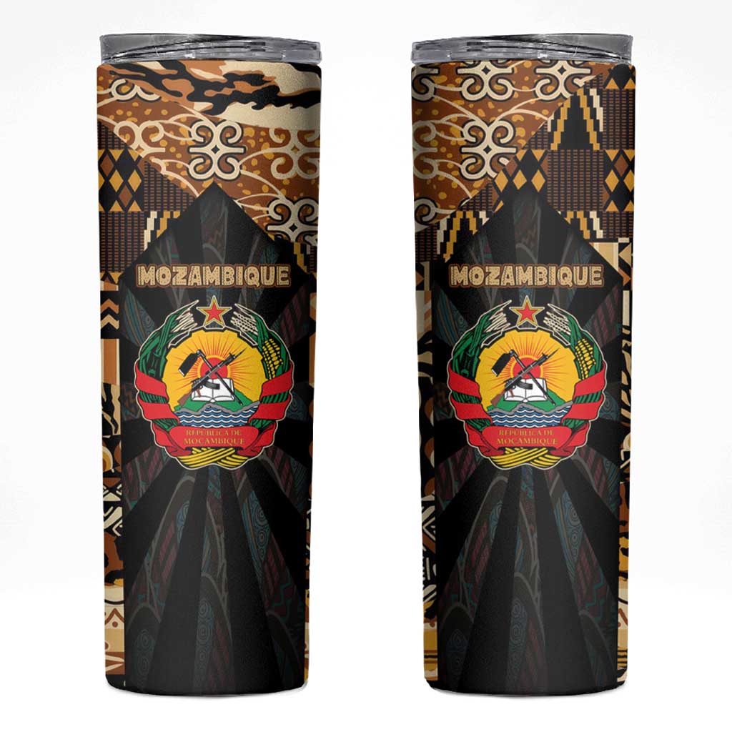Mozambique Skinny Tumbler with Black Brown Tribal Design and National Emblem - Wonder Print Shop