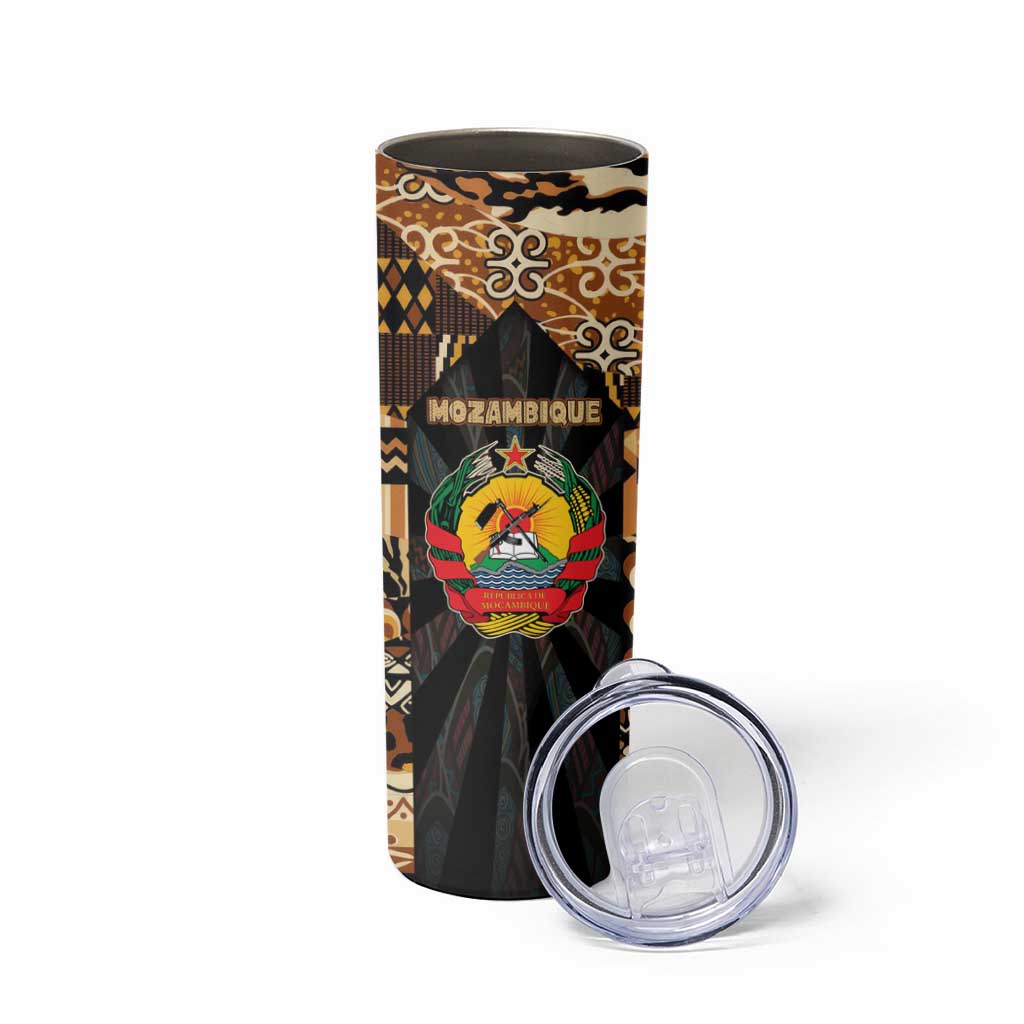 Mozambique Skinny Tumbler with Black Brown Tribal Design and National Emblem - Wonder Print Shop