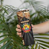 Mozambique Skinny Tumbler with Black Brown Tribal Design and National Emblem - Wonder Print Shop