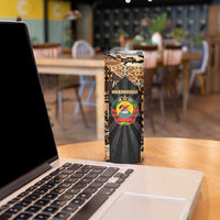 Mozambique Skinny Tumbler with Black Brown Tribal Design and National Emblem - Wonder Print Shop
