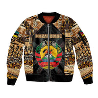 Mozambique Sleeve Zip Bomber Jacket with Black Brown Tribal Design and National Emblem - Wonder Print Shop