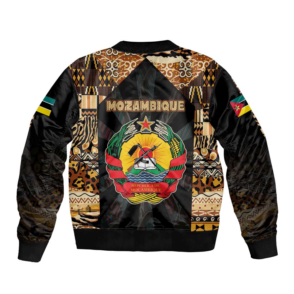 Mozambique Sleeve Zip Bomber Jacket with Black Brown Tribal Design and National Emblem - Wonder Print Shop