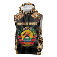 Mozambique Sleeveless Hoodie with Black Brown Tribal Design and National Emblem - Wonder Print Shop