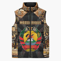 Mozambique Sleeveless Puffer Jacket with Black Brown Tribal Design and National Emblem - Wonder Print Shop