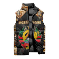 Mozambique Sleeveless Puffer Jacket with Black Brown Tribal Design and National Emblem - Wonder Print Shop