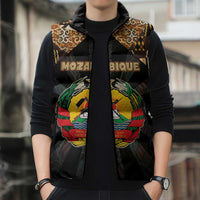 Mozambique Sleeveless Puffer Jacket with Black Brown Tribal Design and National Emblem - Wonder Print Shop
