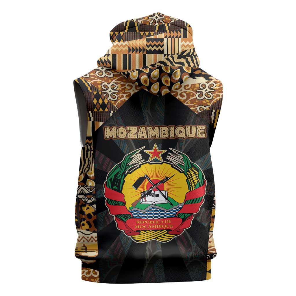 Mozambique Sleeveless Zip Hoodie with Black Brown Tribal Design and National Emblem - Wonder Print Shop