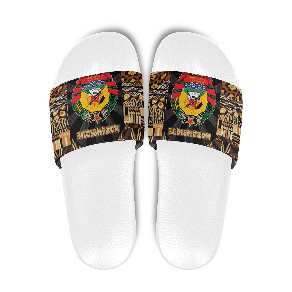 Mozambique Slide Sandals with Black Brown Tribal Design and National Emblem - Wonder Print Shop