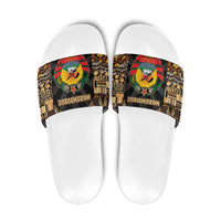 Mozambique Slide Sandals with Black Brown Tribal Design and National Emblem - Wonder Print Shop