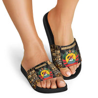 Mozambique Slide Sandals with Black Brown Tribal Design and National Emblem - Wonder Print Shop