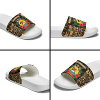Mozambique Slide Sandals with Black Brown Tribal Design and National Emblem - Wonder Print Shop