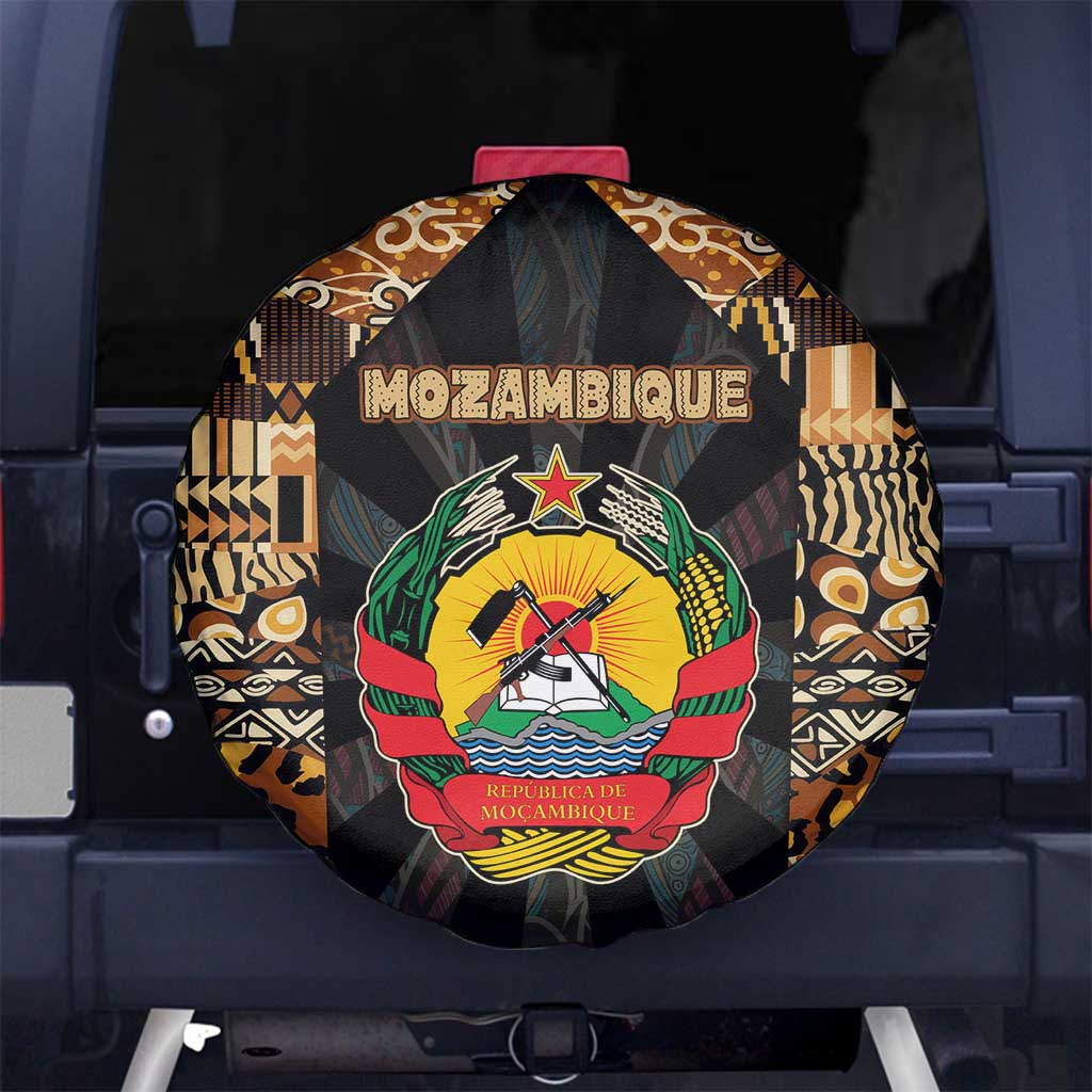Mozambique Spare Tire Cover with Black Brown Tribal Design and National Emblem - Wonder Print Shop