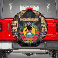 Mozambique Spare Tire Cover with Black Brown Tribal Design and National Emblem - Wonder Print Shop