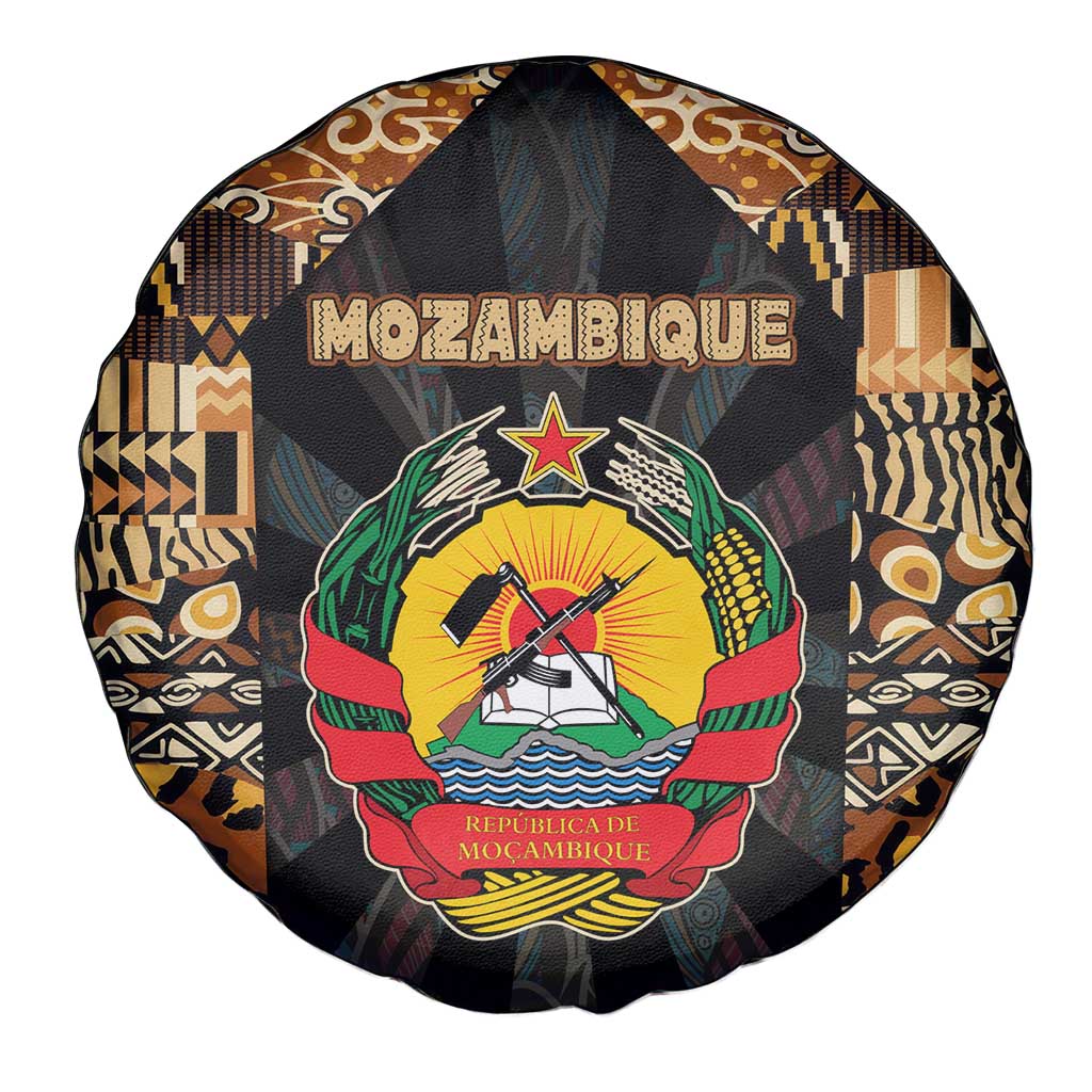 Mozambique Spare Tire Cover with Black Brown Tribal Design and National Emblem - Wonder Print Shop
