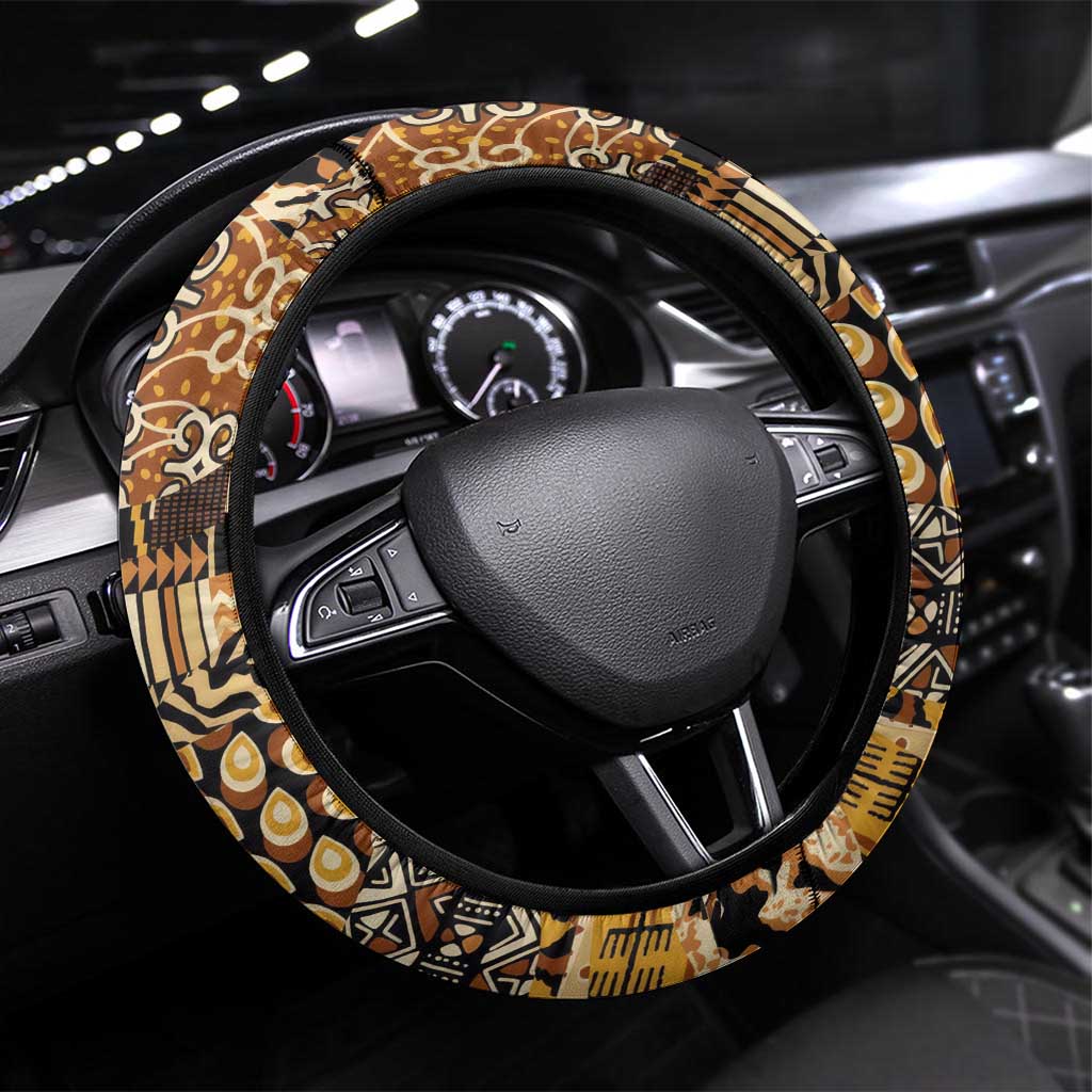 Mozambique Steering Wheel Cover with Black Brown Tribal Design and National Emblem - Wonder Print Shop