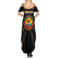Mozambique Summer Maxi Dress with Black Brown Tribal Design and National Emblem - Wonder Print Shop