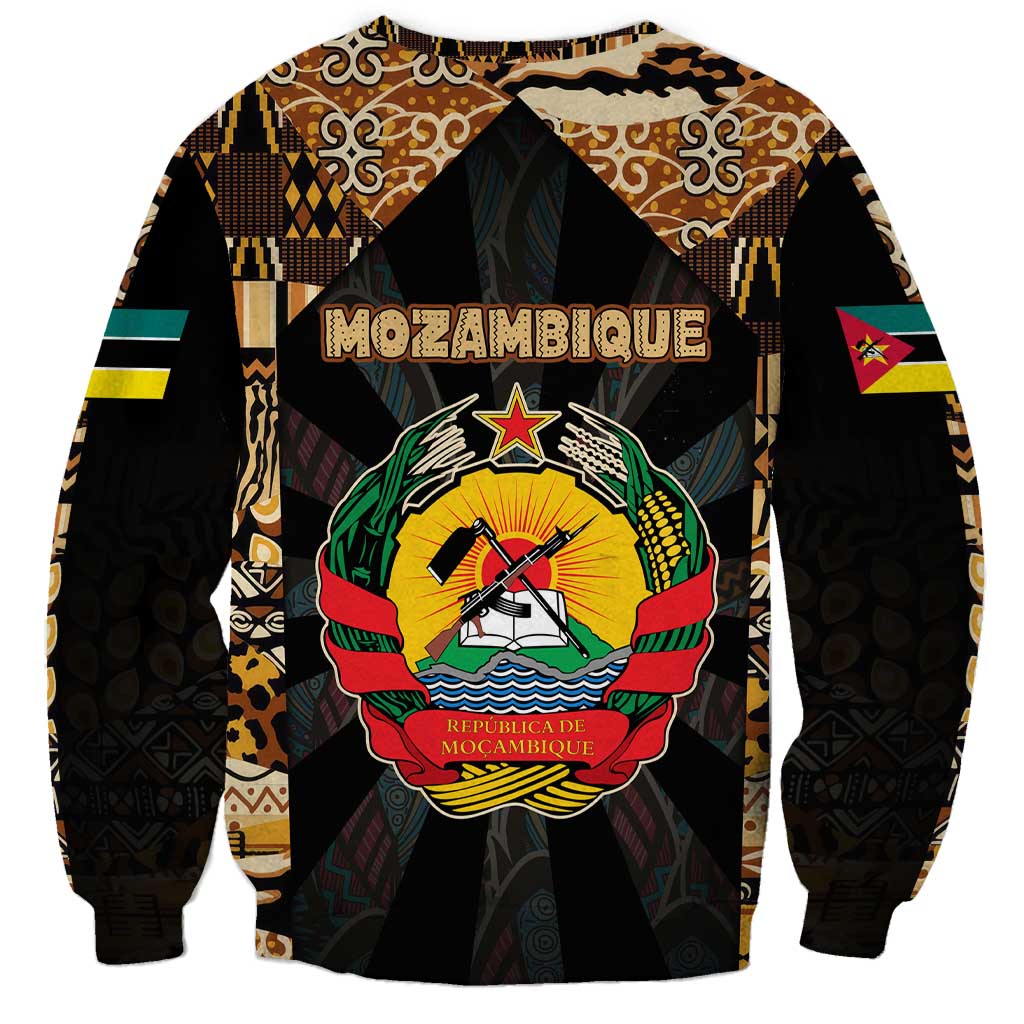 Mozambique Sweatshirt with Black Brown Tribal Design and National Emblem - Wonder Print Shop