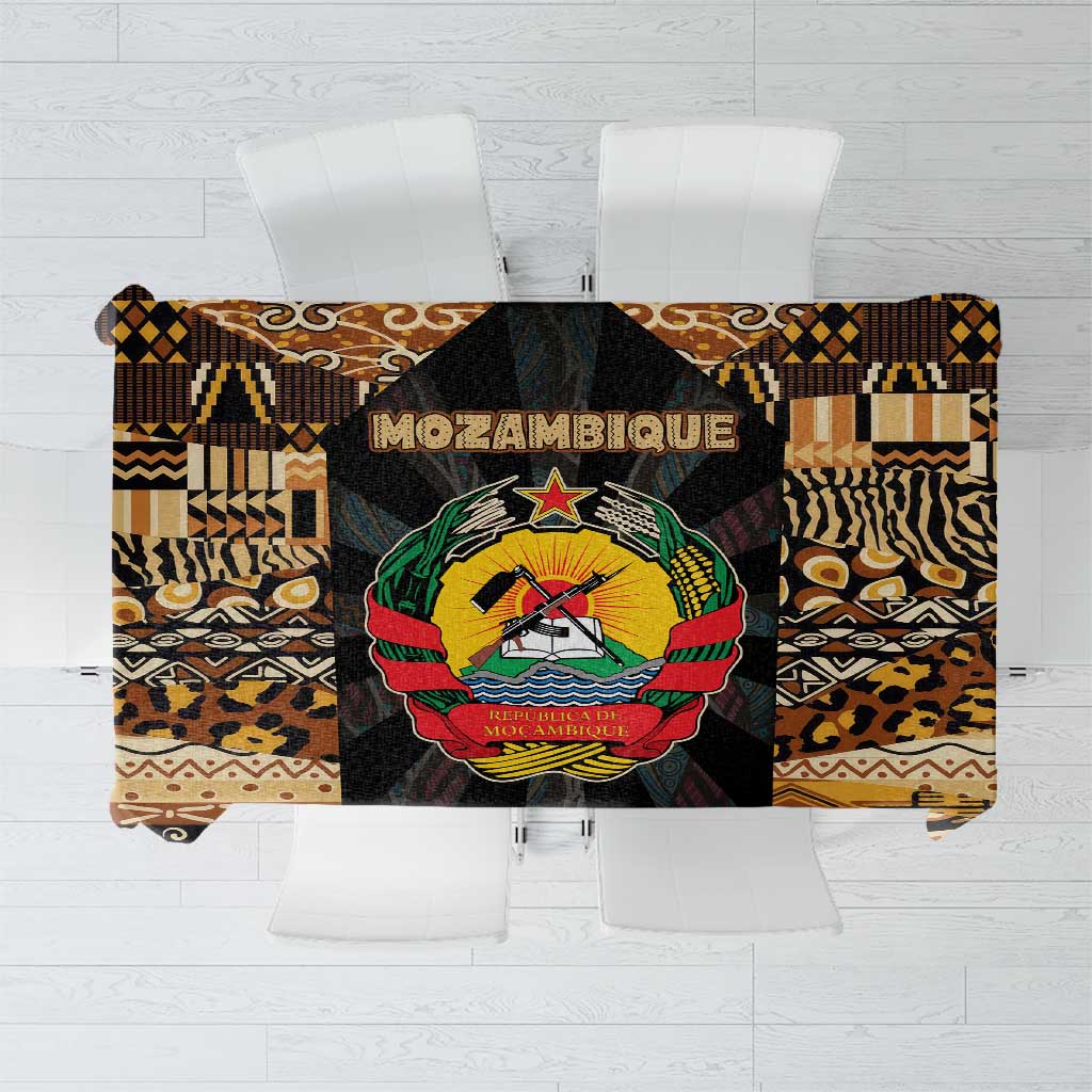 Mozambique Tablecloth with Black Brown Tribal Design and National Emblem - Wonder Print Shop