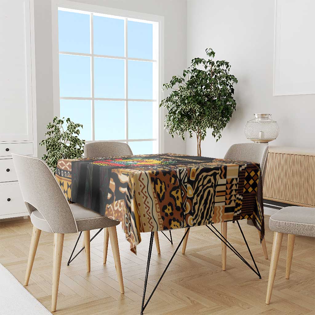 Mozambique Tablecloth with Black Brown Tribal Design and National Emblem - Wonder Print Shop