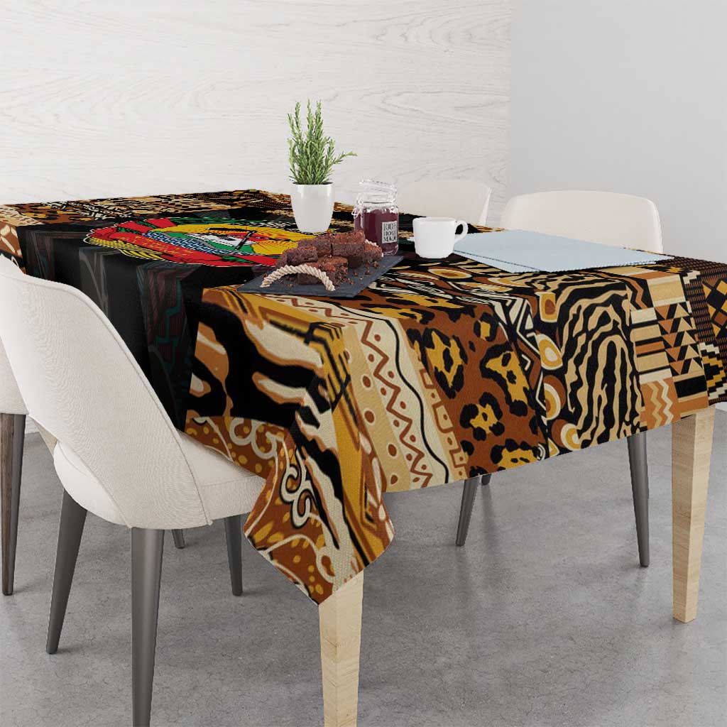 Mozambique Tablecloth with Black Brown Tribal Design and National Emblem - Wonder Print Shop