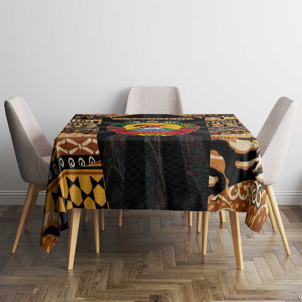 Mozambique Tablecloth with Black Brown Tribal Design and National Emblem - Wonder Print Shop