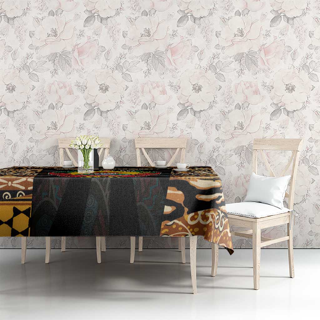 Mozambique Tablecloth with Black Brown Tribal Design and National Emblem - Wonder Print Shop