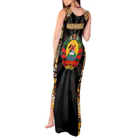 Mozambique Tank Maxi Dress with Black Brown Tribal Design and National Emblem - Wonder Print Shop
