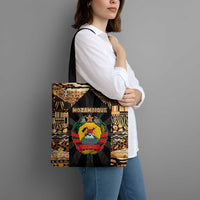 Mozambique Tote Bag with Black Brown Tribal Design and National Emblem - Wonder Print Shop
