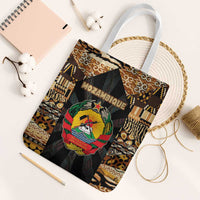 Mozambique Tote Bag with Black Brown Tribal Design and National Emblem - Wonder Print Shop