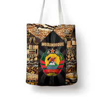 Mozambique Tote Bag with Black Brown Tribal Design and National Emblem - Wonder Print Shop