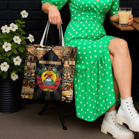 Mozambique Tote Bag with Black Brown Tribal Design and National Emblem - Wonder Print Shop