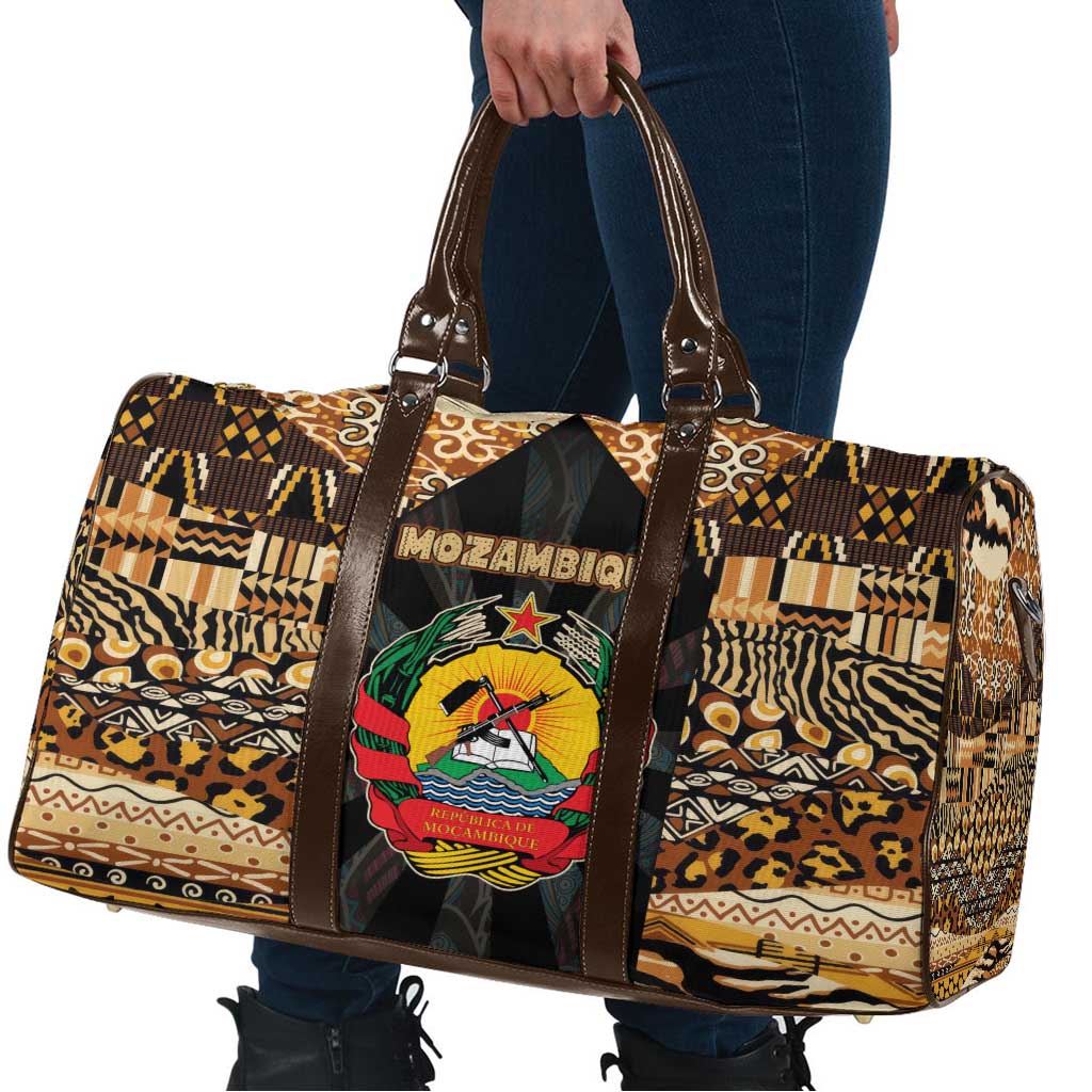 Mozambique Travel Bag with Black Brown Tribal Design and National Emblem - Wonder Print Shop