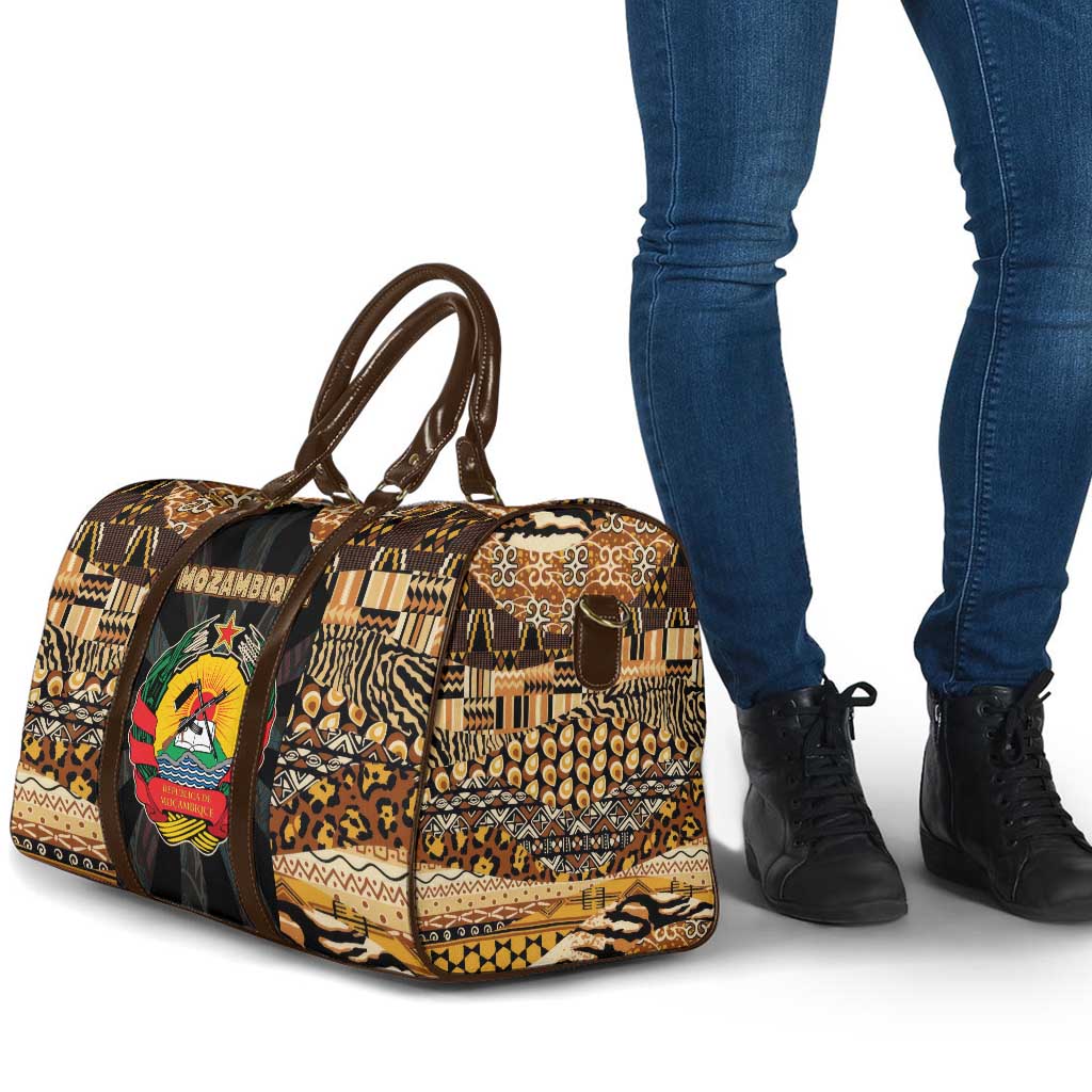 Mozambique Travel Bag with Black Brown Tribal Design and National Emblem - Wonder Print Shop