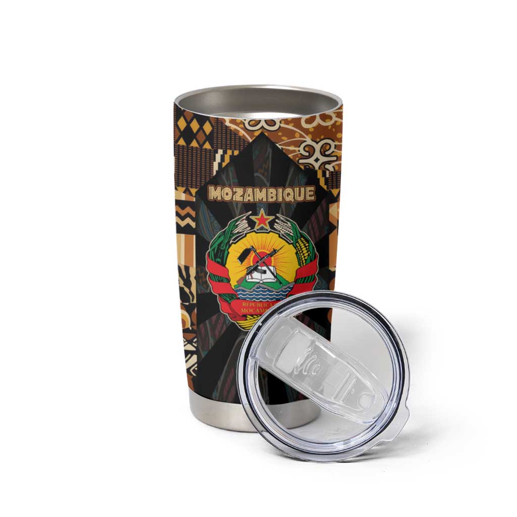 Mozambique Tumbler Cup with Black Brown Tribal Design and National Emblem - Wonder Print Shop