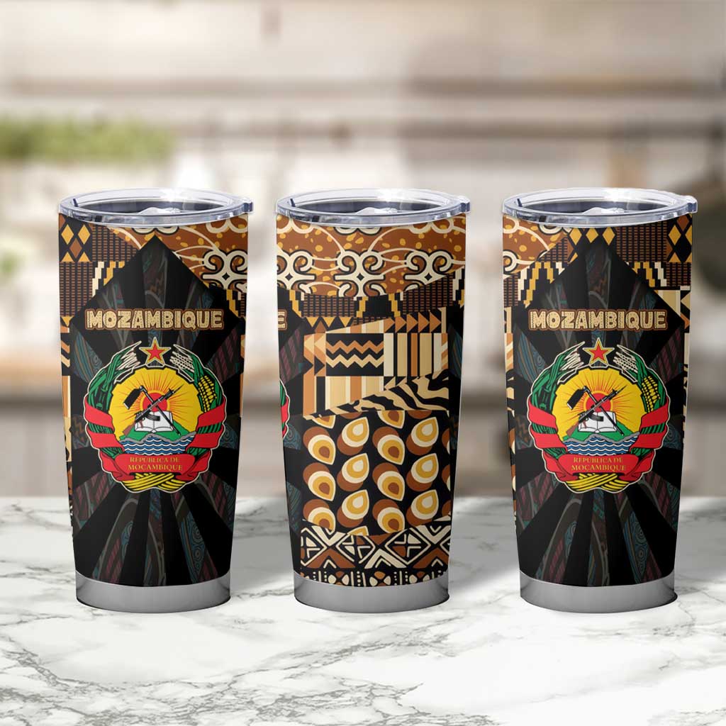 Mozambique Tumbler Cup with Black Brown Tribal Design and National Emblem - Wonder Print Shop