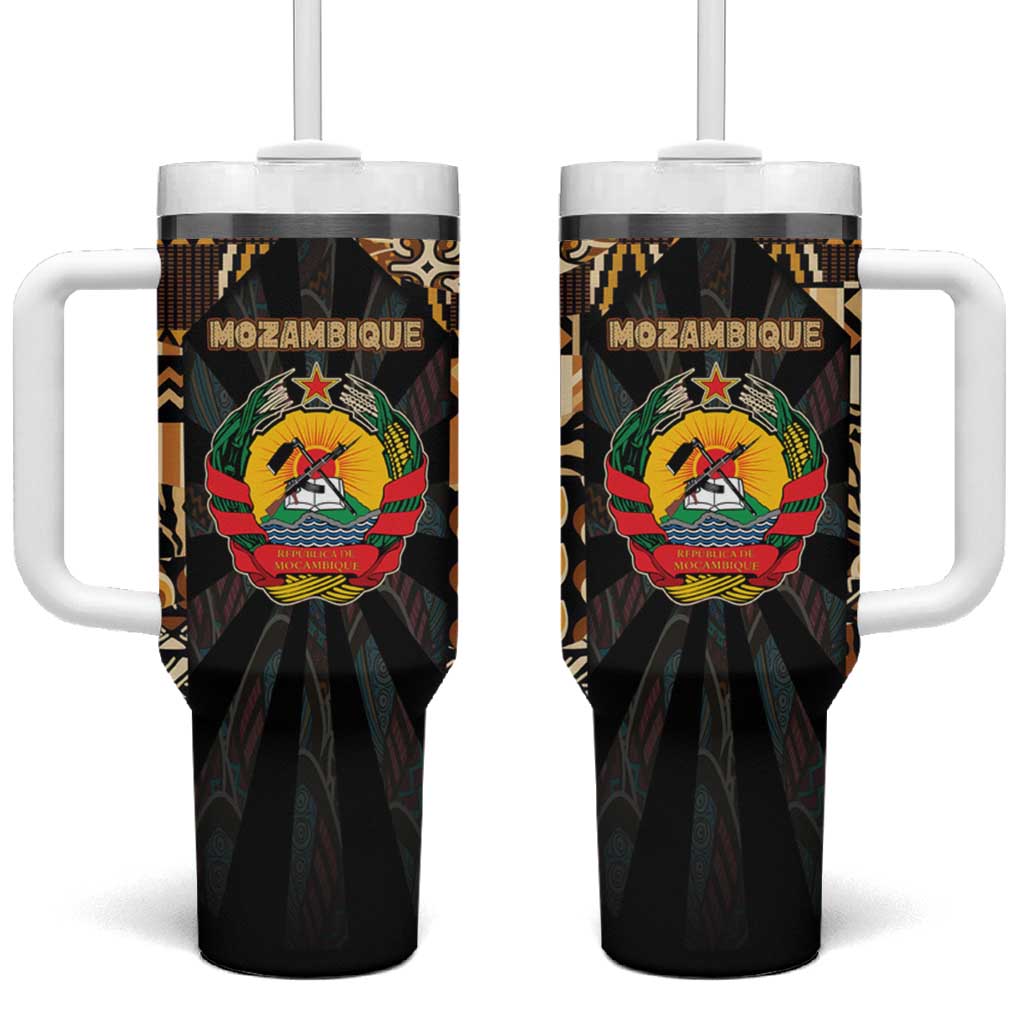 Mozambique Tumbler With Handle with Black Brown Tribal Design and National Emblem - Wonder Print Shop