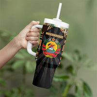Mozambique Tumbler With Handle with Black Brown Tribal Design and National Emblem - Wonder Print Shop