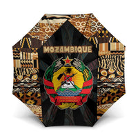 Mozambique Umbrella with Black Brown Tribal Design and National Emblem - Wonder Print Shop