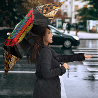 Mozambique Umbrella with Black Brown Tribal Design and National Emblem - Wonder Print Shop