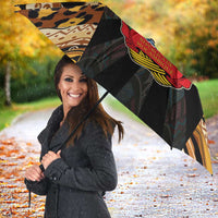 Mozambique Umbrella with Black Brown Tribal Design and National Emblem - Wonder Print Shop