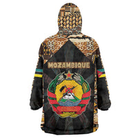 Mozambique Wearable Blanket Hoodie with Black Brown Tribal Design and National Emblem - Wonder Print Shop
