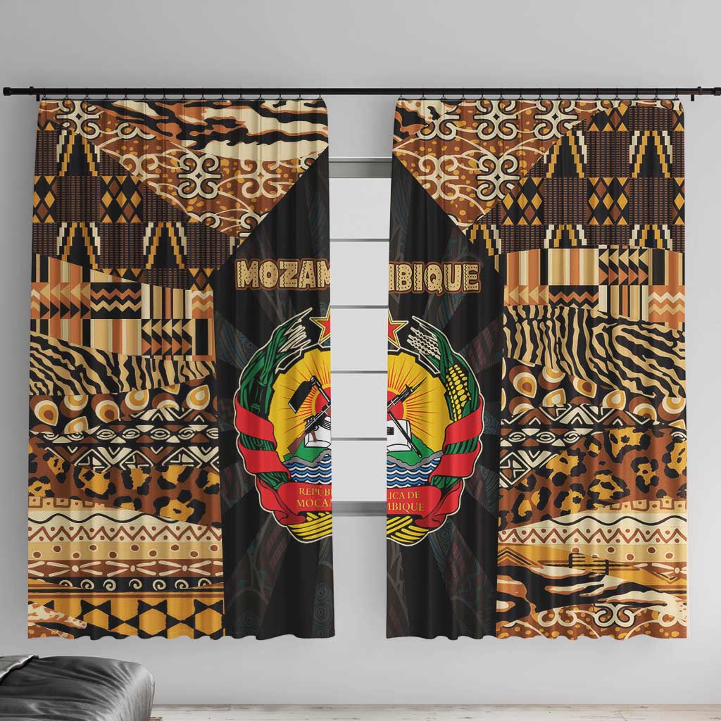 Mozambique Window Curtain with Black Brown Tribal Design and National Emblem - Wonder Print Shop