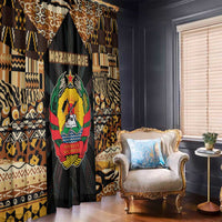 Mozambique Window Curtain with Black Brown Tribal Design and National Emblem - Wonder Print Shop