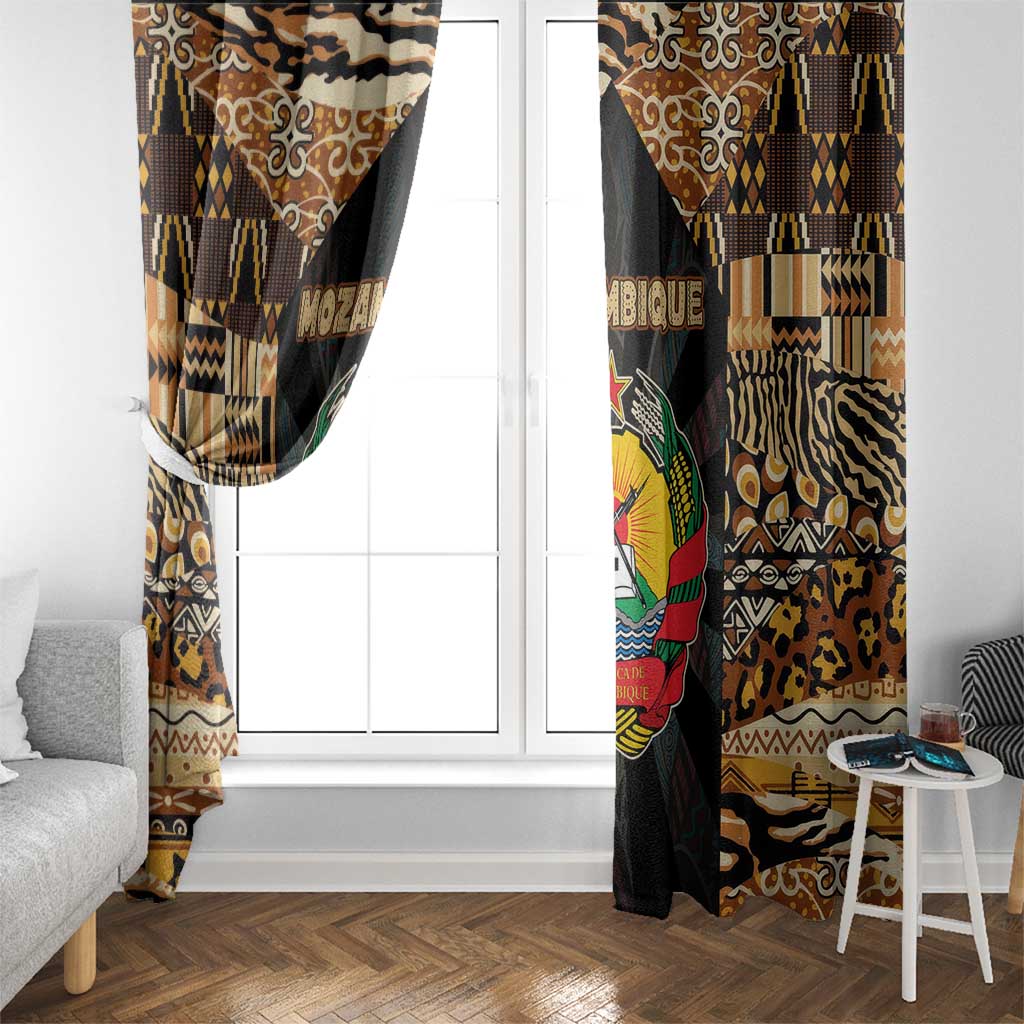 Mozambique Window Curtain with Black Brown Tribal Design and National Emblem - Wonder Print Shop