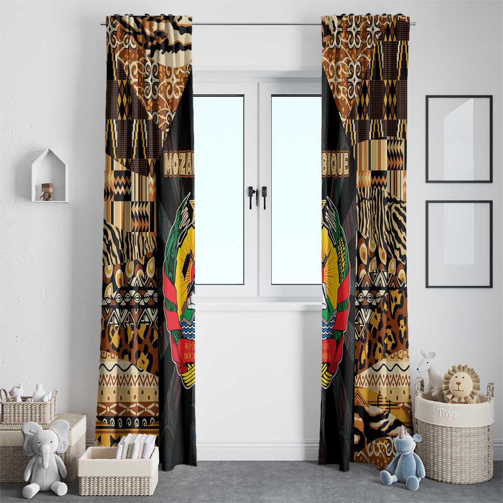 Mozambique Window Curtain with Black Brown Tribal Design and National Emblem - Wonder Print Shop