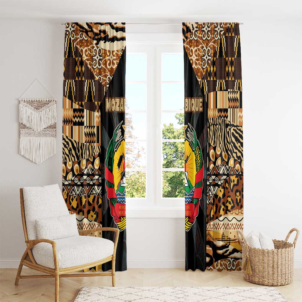 Mozambique Window Curtain with Black Brown Tribal Design and National Emblem - Wonder Print Shop