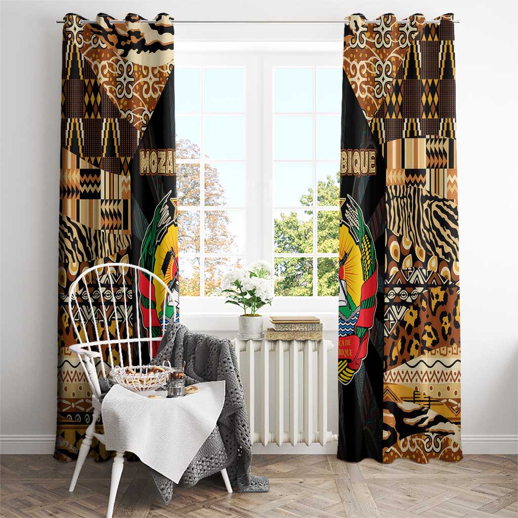Mozambique Window Curtain with Black Brown Tribal Design and National Emblem - Wonder Print Shop