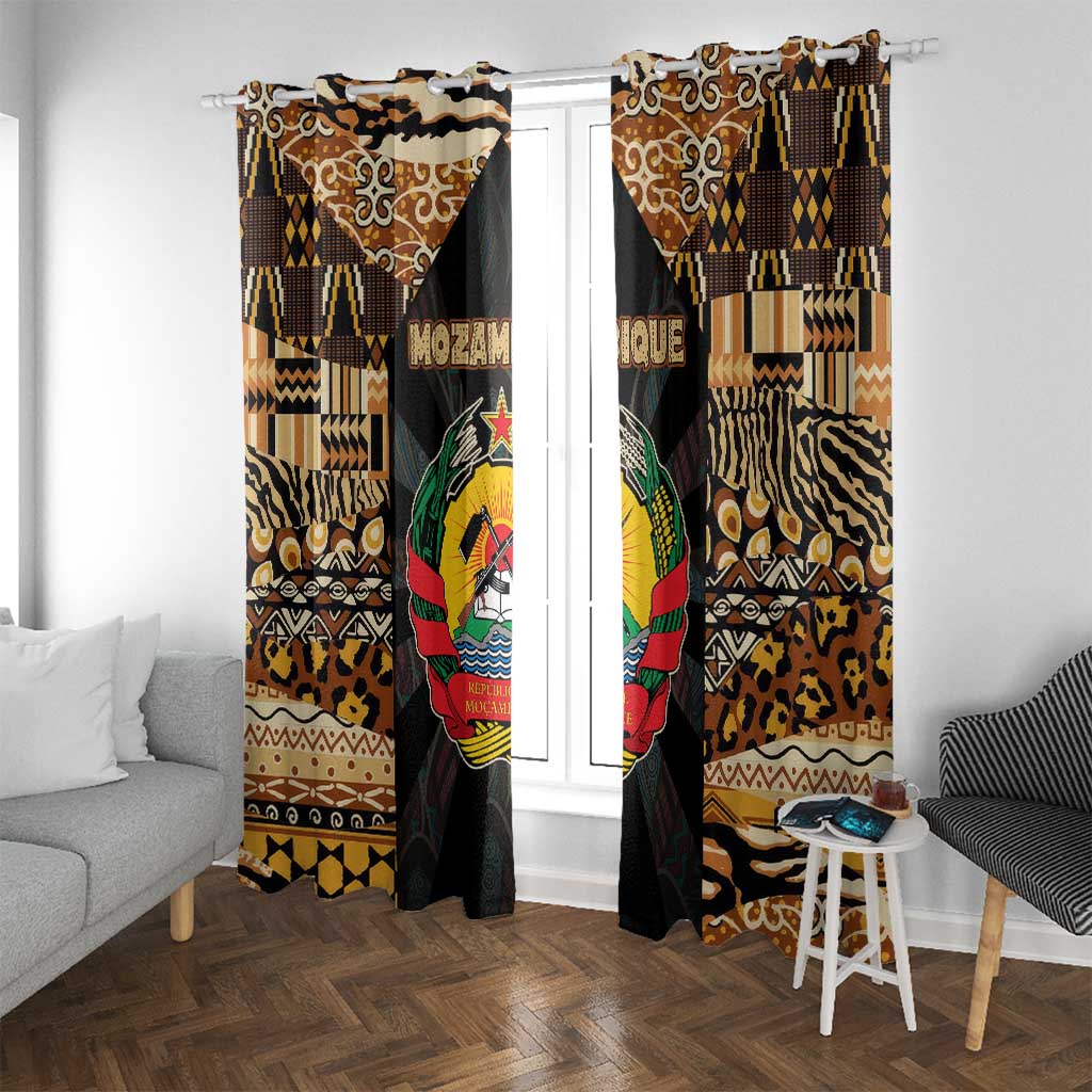 Mozambique Window Curtain with Black Brown Tribal Design and National Emblem - Wonder Print Shop